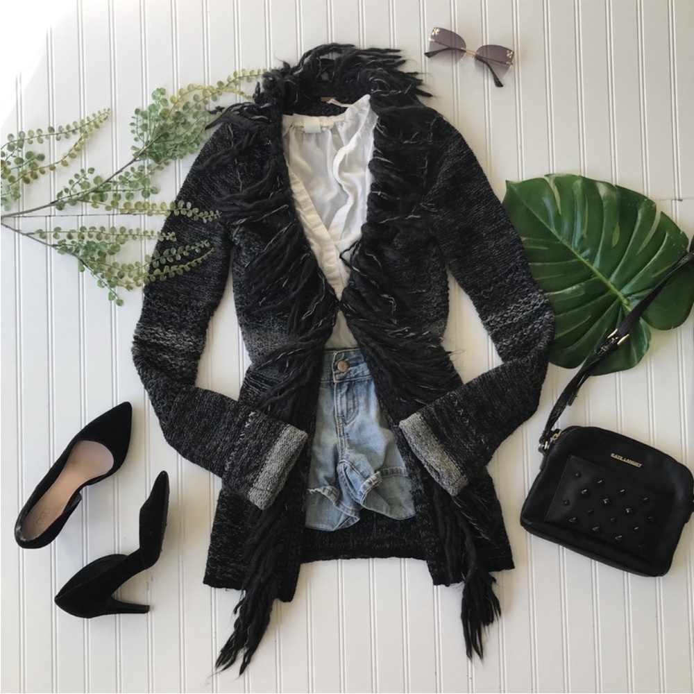 ⭐️ Free People Wool Blend Boho Bohemian Fringe Sweater Cardigan Grey Size XSMALL